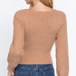 Long Puff Slv V-neck Rib Sweater