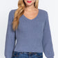 Long Puff Slv V-neck Rib Sweater