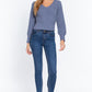 Long Puff Slv V-neck Rib Sweater