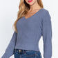 Long Puff Slv V-neck Rib Sweater