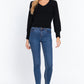 Long Puff Slv V-neck Rib Sweater