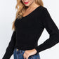 Long Puff Slv V-neck Rib Sweater