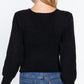 Long Puff Slv V-neck Rib Sweater