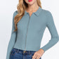 Notched Collar Zippered Sweater