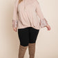 Plus Size Two Tier Velvet Animal Mesh Sleeves Solid Knit Top