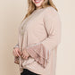 Plus Size Two Tier Velvet Animal Mesh Sleeves Solid Knit Top