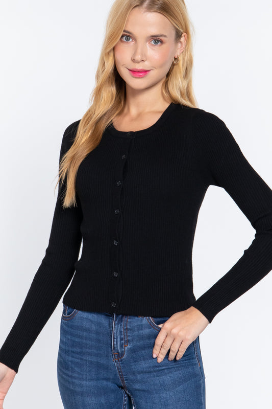 Long Slv Crew Neck Basic Cardigan