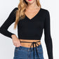 Long Slv Surplice Wrap Rib Knit Top