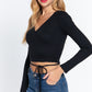 Long Slv Surplice Wrap Rib Knit Top