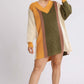 Oversized Multicolor Bouclé V-neck Pullover Sweater Dress With Side Slit