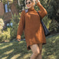 High Cowl Neck Bouclé Long Sleeve Sweater Dress