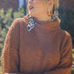 High Cowl Neck Bouclé Long Sleeve Sweater Dress