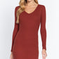 Long Slv V-neck Mini Rib Dress