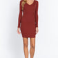 Long Slv V-neck Mini Rib Dress