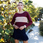 Burgundy Colorblock Long Sleeve Crop Top