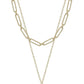 2 Layered Metal Chain Stone Pendant Necklace