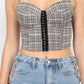 Plaid Hook & Eye Sweetheart Crop Top