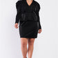 Plus Long Sleeve Victorian Steampunk Inspired V-neck Button Front Pleated Detail Mock Blazer Fitted Dress