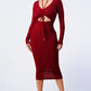 Trendy Front Shirring Cut-out Long Sleeved Dress