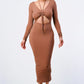 Trendy Front Shirring Cut-out Long Sleeved Dress