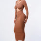 Trendy Front Shirring Cut-out Long Sleeved Dress