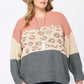 Color Block And Leopard Pattern Mixed Pullover Sweater