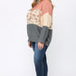 Color Block And Leopard Pattern Mixed Pullover Sweater