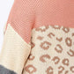 Color Block And Leopard Pattern Mixed Pullover Sweater