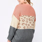 Color Block And Leopard Pattern Mixed Pullover Sweater