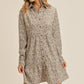 Corduroy Printed Button Down Front Collar Long Sleeve Dress