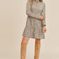 Corduroy Printed Button Down Front Collar Long Sleeve Dress