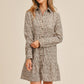 Corduroy Printed Button Down Front Collar Long Sleeve Dress