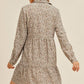 Corduroy Printed Button Down Front Collar Long Sleeve Dress