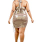 Plus Metallic Cross Wrap Halter Mini Dress