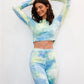 Multicolor Tie-dye Velvet Cropped Long Sleeve Top & Bike Shorts Set