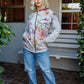 Grey Pink Flower Print Contrast Double Hood Sweater