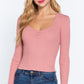 Shirring Sweatheart Neck Sweater