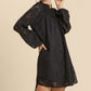 Jacquard Raglan Smocked Tie Neck Yoke Dress