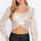 Long Slv Ruched Metallic Knit Top