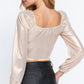 Long Slv Ruched Metallic Knit Top