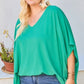 V Neck Dolman Sleeves Front Waist Elastic Solid Top