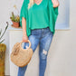 V Neck Dolman Sleeves Front Waist Elastic Solid Top