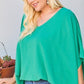 V Neck Dolman Sleeves Front Waist Elastic Solid Top