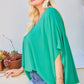 V Neck Dolman Sleeves Front Waist Elastic Solid Top