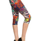 Multi-color Ornate Print Cropped Length Fitted Leggings With High Elastic Waist.