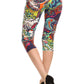 Multi-color Ornate Print Cropped Length Fitted Leggings With High Elastic Waist.