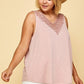 Plus Solid French Terry Slub Sleeveless Tank With Lace Neckline