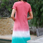 Brick Multi Color Cotton Tie-dye V-neck Maxi Dress