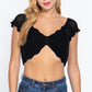 Short Sleeve V-neck Front Knot Detail Sweater Knit Crop Top