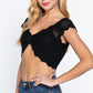 Short Sleeve V-neck Front Knot Detail Sweater Knit Crop Top